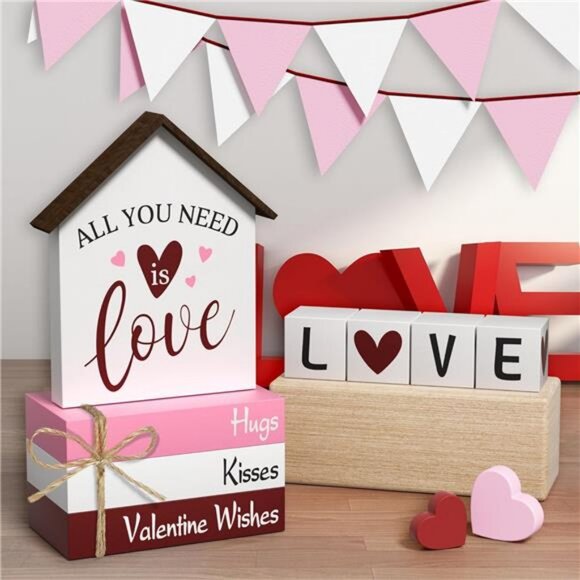Valentine's Day Decorations Heart Faux Books, 8 Pcs Tiered Tray Book Stacks - Picture 4 of 8